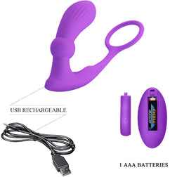 Cockring + plug anal vibrant télécommandé violet — Warren