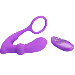 Cockring + plug anal vibrant télécommandé violet — Warren