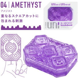 Vue profil masturbateur gland Tenga Uni Amethyst texture carrée