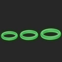 Armony brand cock ring, model Set of 3 graduated silicone cock rings that glow in the dark, in green silicone for pleasure...