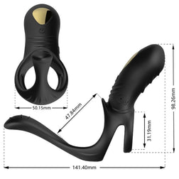 Armony Jumper Ring black silicone vibrating cock ring with two rings and an external anal stimulator.