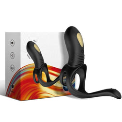 Armony Jumper Ring black silicone vibrating cock ring with two rings and an external anal stimulator.