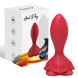 Armony butt plug, vibrating remote-controlled model with a floral flared base, in red silicone, for intimate pleasure.