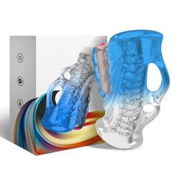 Armony male masturbator — the blue Open Vibrating Masturbator with Nubs, made of blue TPE, for intimate pleasure.