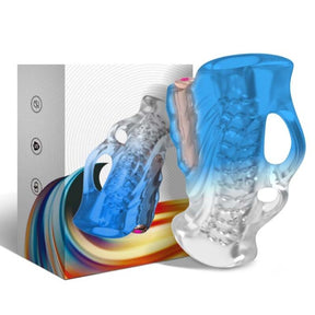 Armony male masturbator — the blue Open Vibrating Masturbator with Nubs, made of blue TPE, for intimate pleasure.