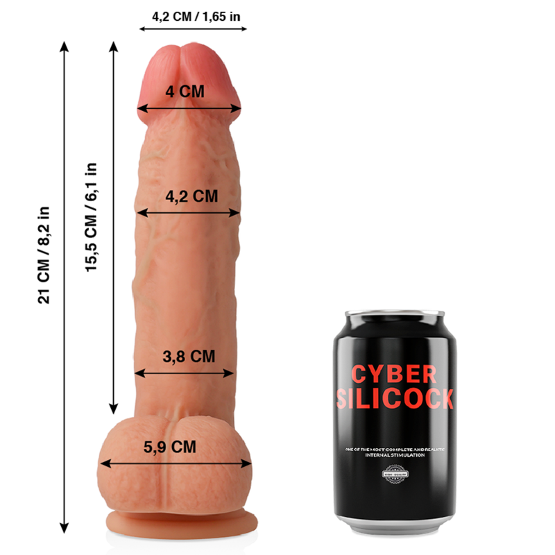 Gode réaliste silicone liquide 21 cm Ø 4,2 cm avec ventouse — vue de profil