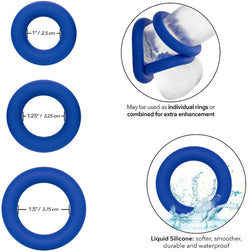 Set Admiral Universal de 3 cockrings extensibles bleus en silicone