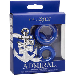Set Admiral Universal de 3 cockrings extensibles bleus en silicone, vue de face