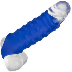 Gaine pénis Calexotics Gaine pénienne silicone à billes avec anneau testicules — Admiral Beaded en Silicone bleu vu de face