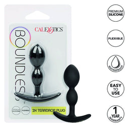 Plug anal Calexotics Plug double bulbe silicone noir — Boundless 2X en Silicone noir 8.0 cm vu de face