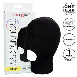 Cagoule Calexotics BDSM tissu stretch bouche ouverte en Nylon noir vu de face