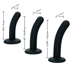 Kit pegging silicone 3 godes courbés + harnais — vue de trois-quarts