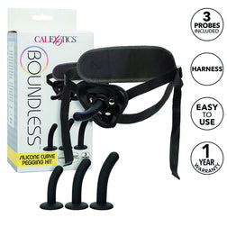 Kit pegging Calexotics silicone 3 godes courbés + harnais — Boundless avec base ventouse plate