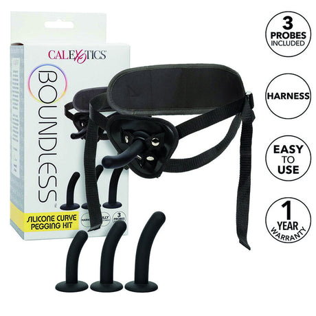 Œuf masturbateur Calexotics Kit pegging silicone 3 godes courbés + harnais — Boundless avec base ventouse plate