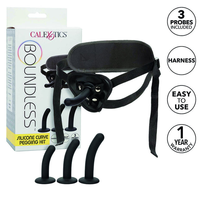 Kit pegging silicone 3 godes courbés + harnais — Boundless Calexotics · Calexotics · -Accessoires Harnais