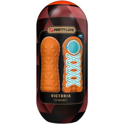 Packaging de l'œuf masturbateur rotatif orange avec détails de la spirale interne
