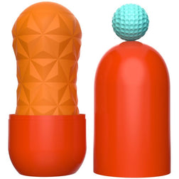 Œuf masturbateur orange texturé à côté de sa bille stimulante amovible