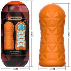 Schéma technique des dimensions de l'œuf masturbateur orange et de son emballage