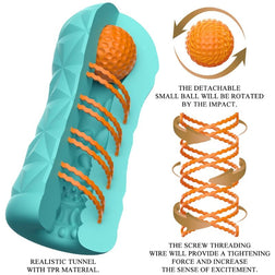 Détail de la structure interne en spirale et de la bille rotative du masturbateur