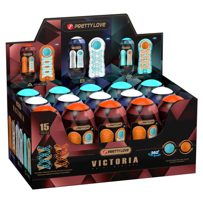 Œuf masturbateur Kit présentoir 15 œufs masturbateurs stimulation spirale rotative à 360° - Victoria en TPE vu de face