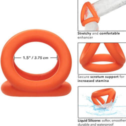 Triple cockring Alpha silicone liquide orange — vue de trois-quarts