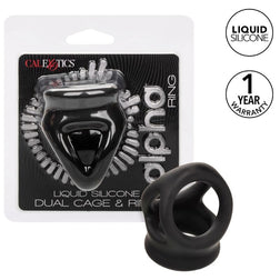 Cockring Calexotics cage à bourses séparées silicone — Alpha Dual Cage en Silicone noir vu de face