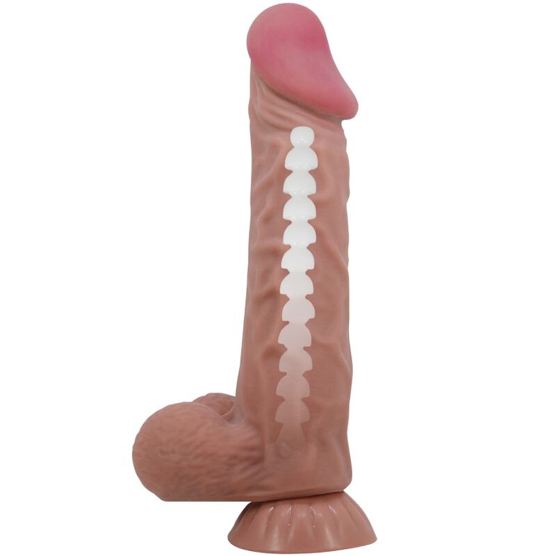 Gode réaliste peau coulissante 24 cm avec testicules brun — en situation