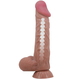 Gode réaliste peau coulissante 24 cm avec testicules brun — en situation