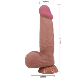 Gode réaliste peau coulissante 21,8 cm avec testicules brun — texture visible