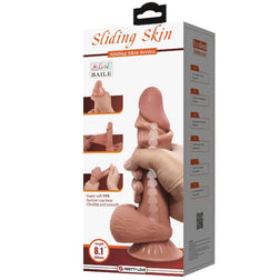 Gode réaliste peau coulissante 21,8 cm avec testicules brun — emballage