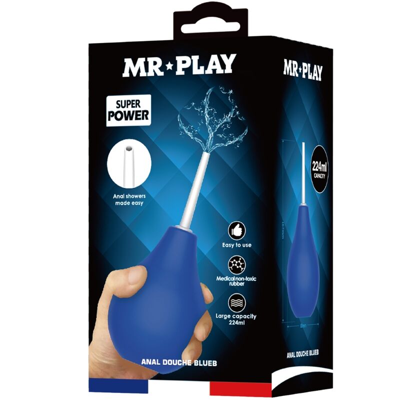 Poire de lavement anal super power bleue — vue de profil