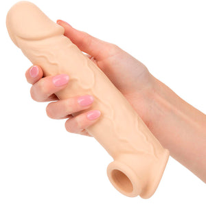 Gaine pénienne réaliste +5 cm silicone liquide — détail matière