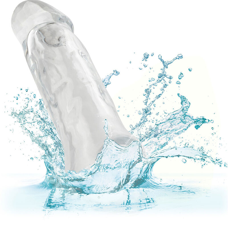 Transparante verlenghoes getoond met waterspatten
