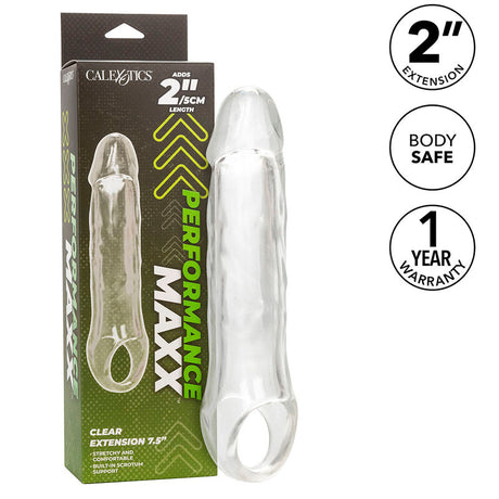 Pompe pénis Calexotics Extension pénienne transparente 7,5" (19cm) — Performance Maxx Clear en TPE vu de face
