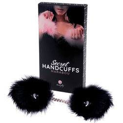 Menottes plumes marabout noires — Secret Handcuffs — vue de face
