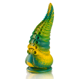 Gode tentacule Cetus L en silicone marbré jaune et vert avec ventouse