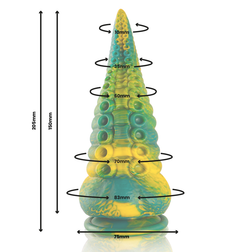 Schéma technique du gode tentacule Cetus L avec dimensions et diamètres indiqués