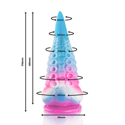 Schéma technique du gode tentacule avec dimensions et diamètres indiqués