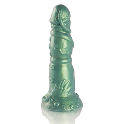 Vue de profil du gode fantasy Hades avec ses nervures en spirale et base ventouse