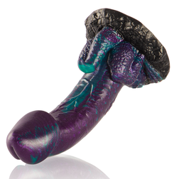 Vue inclinée du gode serpent texturé avec sa base ventouse noire
