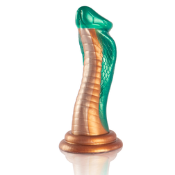 Gode cobra en silicone vert et or avec base ventouse stable