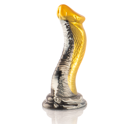 Gode cobra Drakon en silicone noir et or avec base ventouse