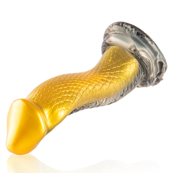 Vue latérale du gode cobra Drakon texturé avec écailles dorées