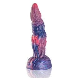 Gode fantasy Dionysus texturé en silicone violet et rouge