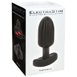 Plug anal Electrastim électrostim quadripolaire 9 cm — Tartarus en Silicone noir 11.2 cm vu de face