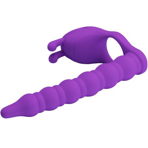 Cockring vibrant avec plug anal spiralé 7 modes — vue détaillée