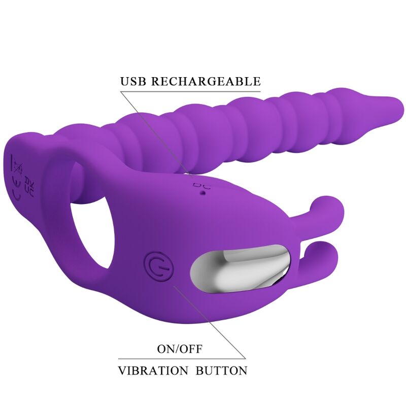 Cockring vibrant avec plug anal spiralé 7 modes — en situation