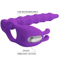 Cockring vibrant avec plug anal spiralé 7 modes — en situation