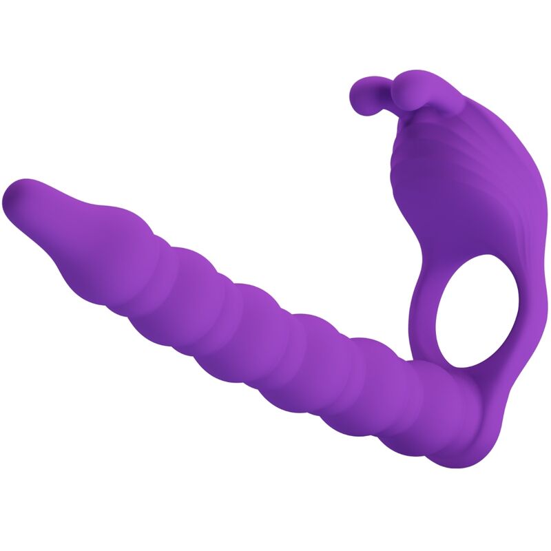 Cockring vibrant avec plug anal spiralé 7 modes — vue de profil