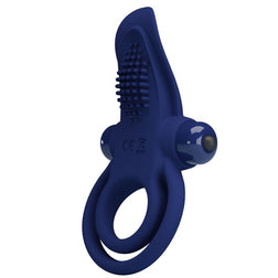 Cockring vibrant Cockring double vibrant 10 modes avec stimulateur picoté — Bronson bleu en Silicone bleu vu de face